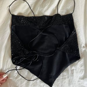 Princess Polly Black Sequin Scarf Top